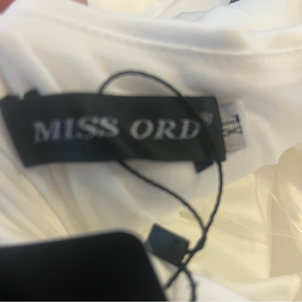 White One Shoulder Beaded Trim Ruched Side High Slit Dress Sz XL NWT - Picture 6 of 8